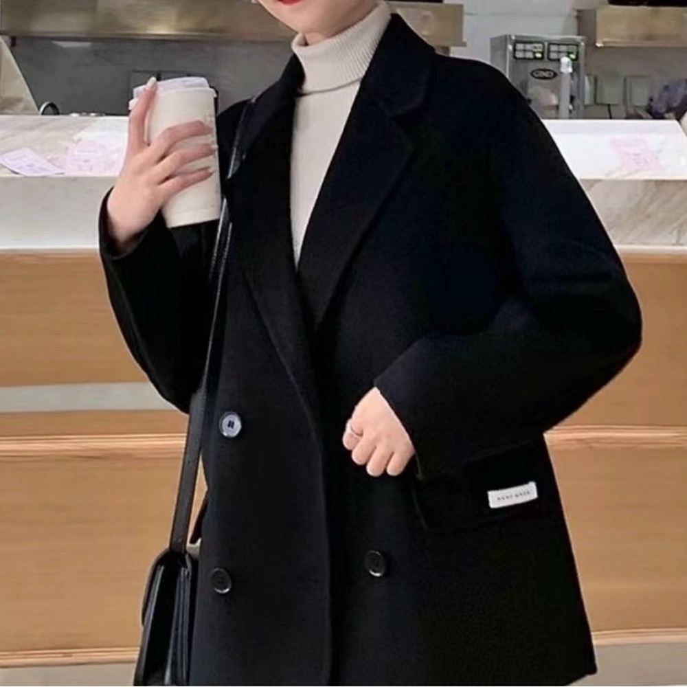 La Chapelle Handmade Wool Blazer Jacket Black Collared Mid-Length Women's Size S